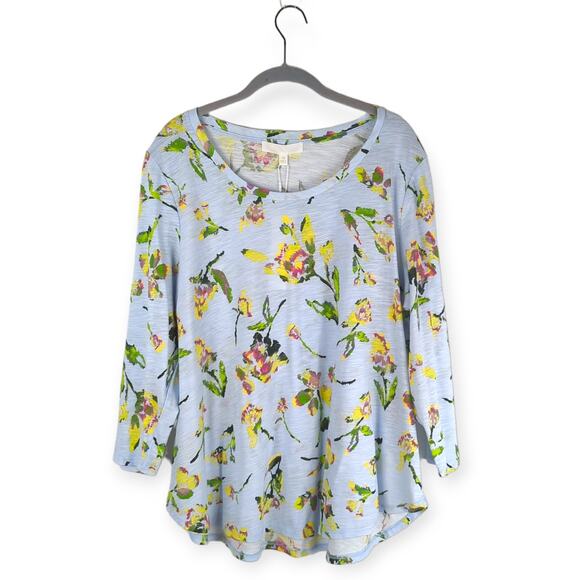 NWT Adyson Parker Light Blue Floral Long Sleeve Top in Plein Air Combo Size 1X - Picture 1 of 8